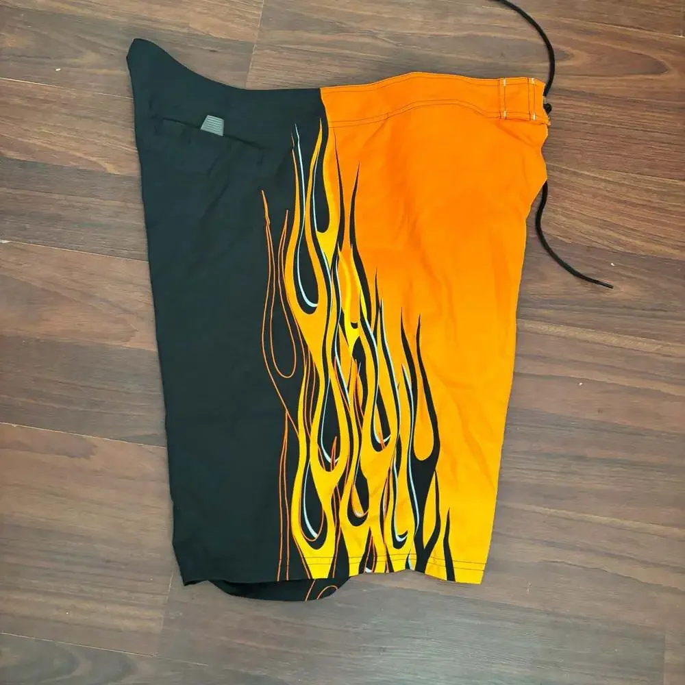 No Boundaries Mens Orange Flame Print Board Shorts Size 44